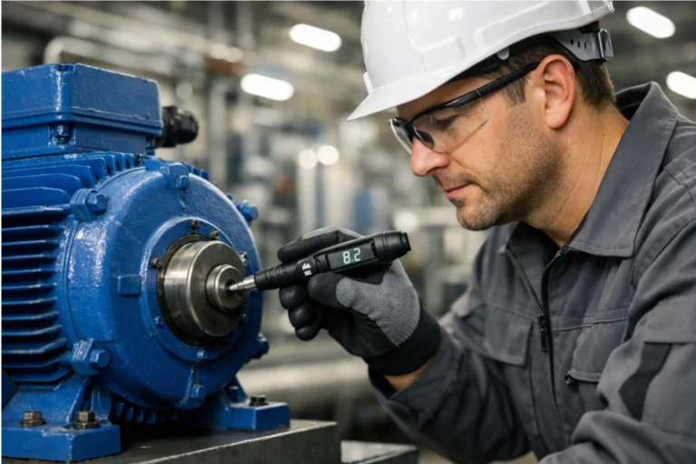 manutentor realizando análise de vibração com caneta